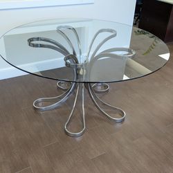 Modern 60" Round Glass Dining Table – Sculptural Chrome Base