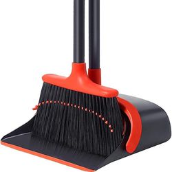 Broom and Dustpan, Broom and Dustpan Set for Home, Dustpan with 52" Long Handle Broom Combo Set, Standing Dustpan and Broom Set for Home Kitchen Room 