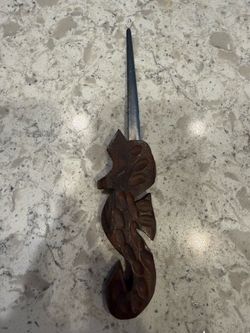 Hand Carved Seahorse Wood Letter Opener 9-1/2” With Stainless Steel Blade