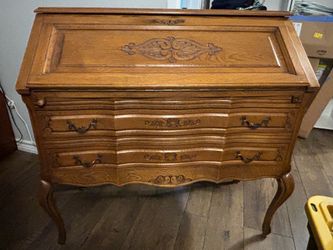 Vintage French Louis XV Style Oak Secretary Desk