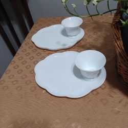 Vintage Indiana Colony Milk Glass White Harvest Grape Snack Tray and Cup Set
