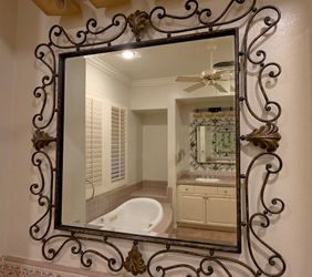 Matching Pair of 32" × 32" Decorative Wrought Iron Wall Mirrors
