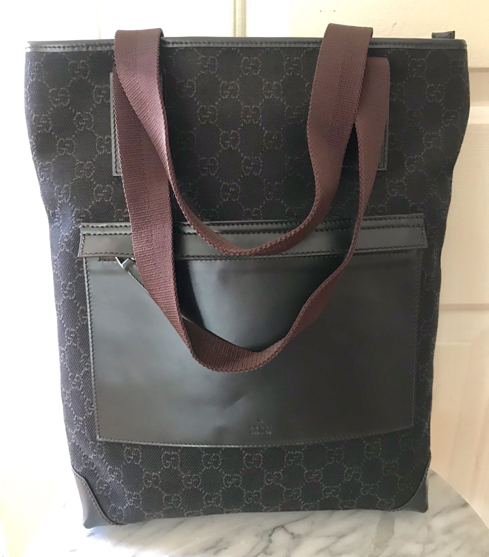 Authentic Gucci Canvas Leather GG Chocolate Brown Tote Bag
