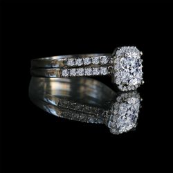 1.50 Ct Center Halo Settings Simulate Diamond Engagement Sterling Silver Ring Set & Simulated Diamond Wedding Rings Set 635r71926