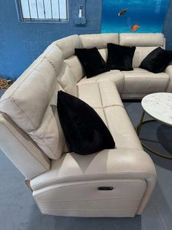 Light Gray Top-grain Cow Hide Electric Recliner Sectional