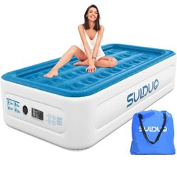 SULDUO Twin Air Mattress with Built in Pump Raised Bed, 18'' High Single Blow Up Mattress, Durable Self Inflating Air Bed with Flocked Top and Carry B