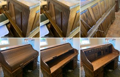 Vintage Solid Oak Roll Top Desk – Large Executive Style