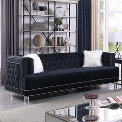Black Sofa + Loves Seat - Luxurious Tufted Velvet with Acrylic Ghost  Feet