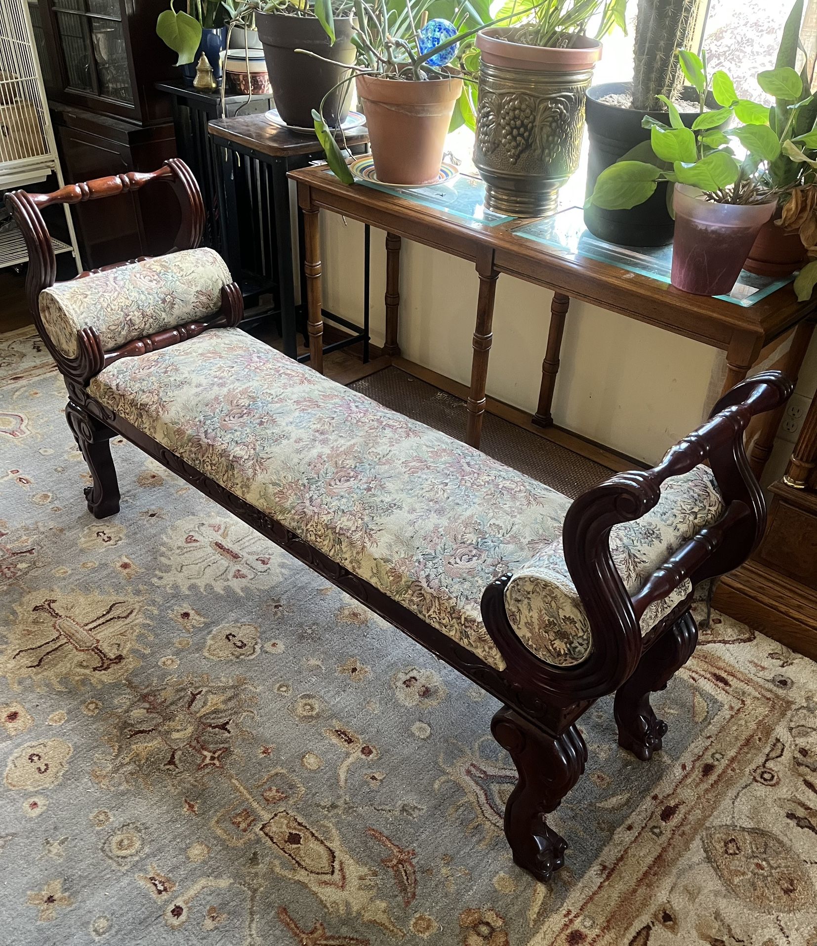 Antique French Louis XV Style Hardwood Carved Window Bench