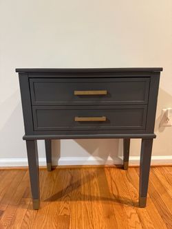 Gray Nightstand with Gold Hardware