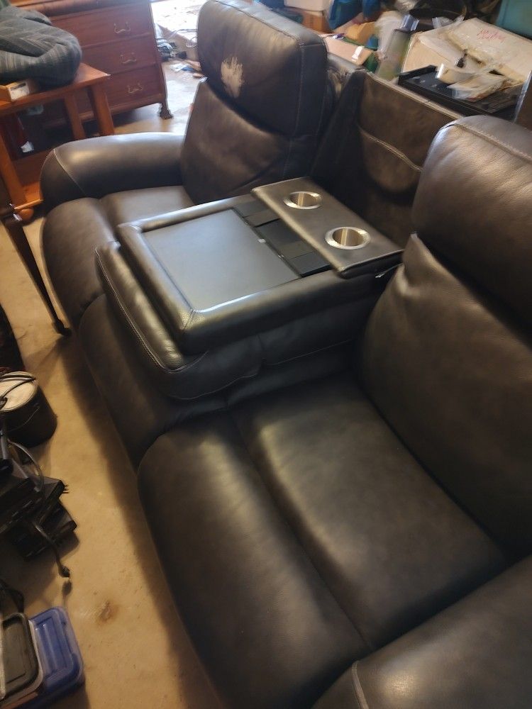 Electric Recliner Sofa With itable Media Control And Built In Bluetooth Speakers, USB Ports Power Plugs