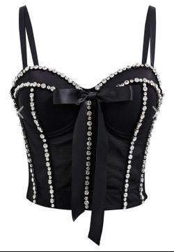 Black Rhinestone Corset Bustier Top