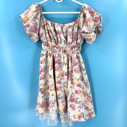 Floral smocked puff-sleeve mini dress Sz. Small