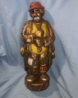 GOLDEN CLOWN STATUE FIGURINE CHALK WARE 18" CRYING PROGRESSIVE ART PRODUCTS 1967