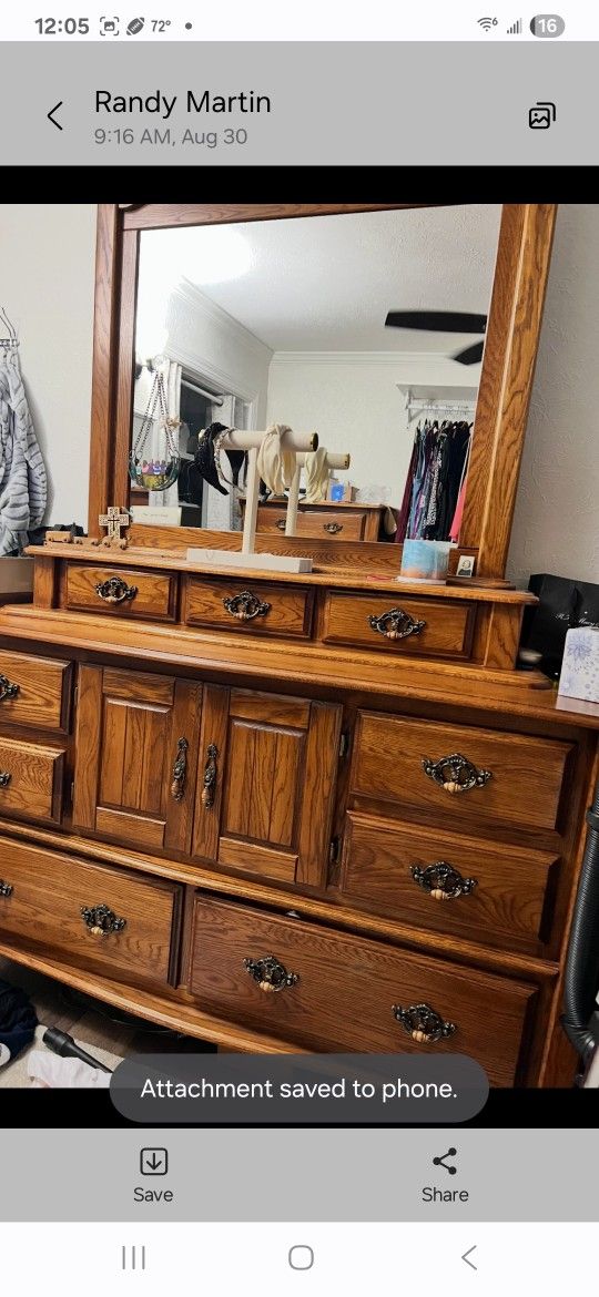 Oak Dresser With Mirror And Matching Chest