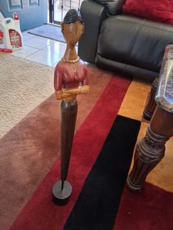 Vintage Pier 1 Modernist Tall Slender Figural Wood Decor Statue Accent