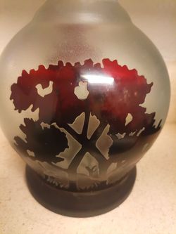 Antique Bohemian etched ruby art glass decanter