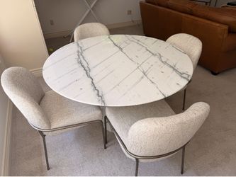 48” Round solid marble dining table w chair set