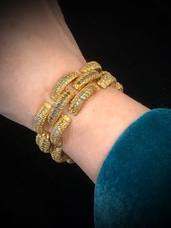 Vintage gold tone rhinestone heavy link bracelet