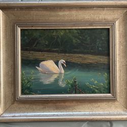 SWAN OIL PAINTING WITH FRAME Ready To Hang  $ 40.00.      Or Best Offer