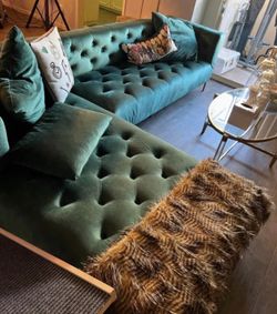 Gorgeous $8,000 custom green tuft velvet sectional!