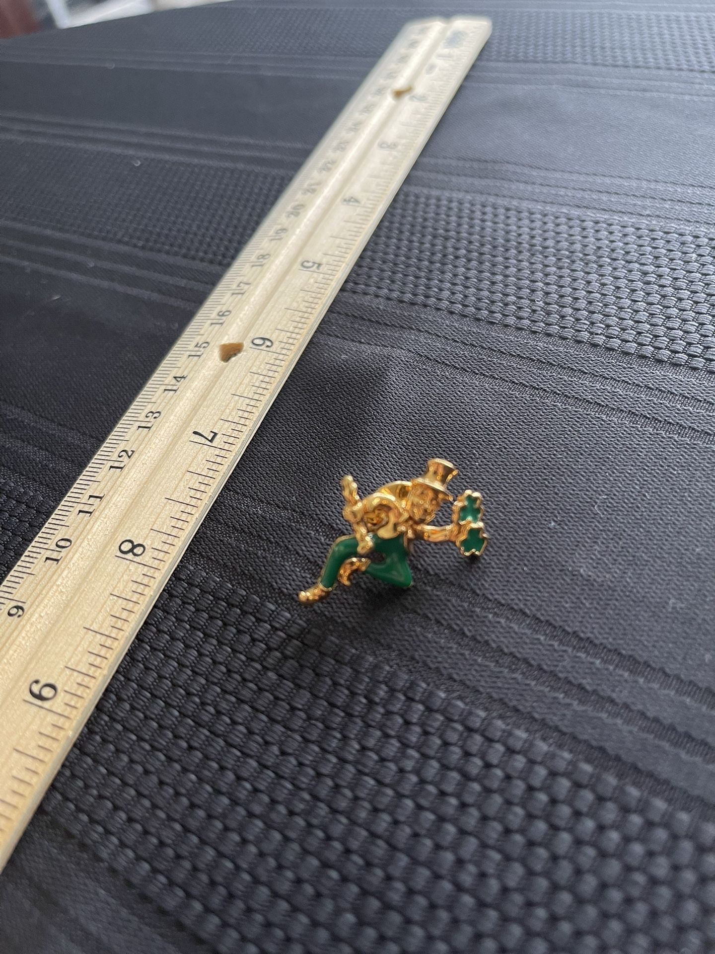 Gold-Tone Leprechaun Pin with Shamrock – $3