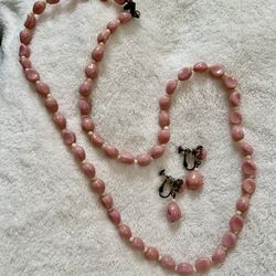 Vintage Miriam Haskell Pink Necklace & Earrings