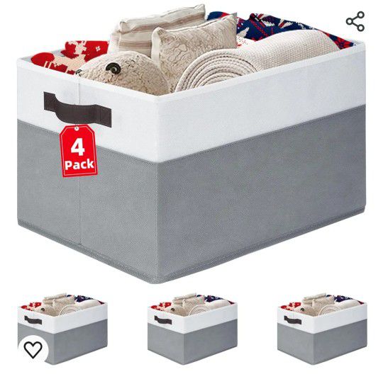 4 Pack Large Storage Baskets for Shelves | Fabric Closet Organizers