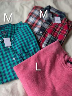 2 New J.Crew Men's  FLEX WASHED  Shirts ( New With Tag) /1 New Men's J.Crew pink sweater (each$25)
