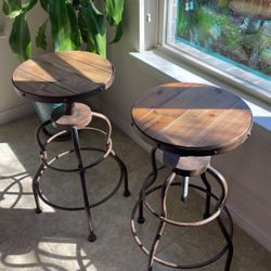 Rustic Wood And Metal Bar Stools 