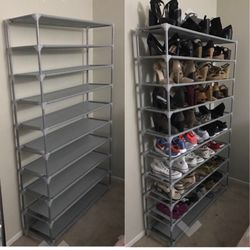 Brand New Gray 10 Tier Shoes Tower Rack Organizer  It will fit 50 pair of shoes