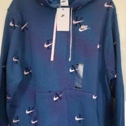 NIKE SPORTWEAR CLUB SWOOSH JUST DO IT "RARE" COLOR LIMITED EDITION MEN'S FLEECE PULLOVER THICK HOODIE SWEATER SIZE LARGE BLUESH BRAND NEW WITH OUT TAG