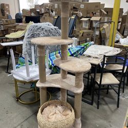 New 65 inch Cattail Cat Tree Tower, Multi-Level Cat Tower with Natural Jute Scratching Posts Cat Bed