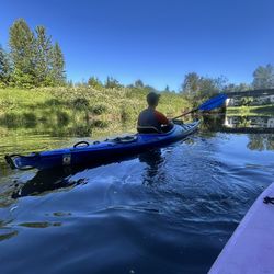 14ft Blue Perception Ocean Kayak. Paddle And Sprayskirt 