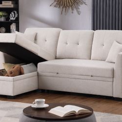 New! Premium Fabric Beige Sectional Sofa Bed, Sectional, Sectionals, Sectional Couch, Sofabed, Sofa Bed, Sectional Sofa With Pull Out Bed,l