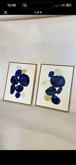 Blue & Gold abstract art 18x24