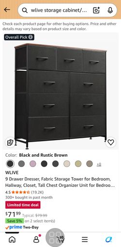 WLIVE 9 Drawer Dresser, Fabric Storage Tower for Bedroom