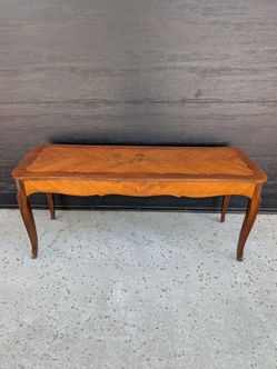 Vintage French Style Wood Coffee Table with Floral Inlay