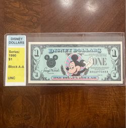 1990 Disney Dollar $1 Bill Block A-A UNC