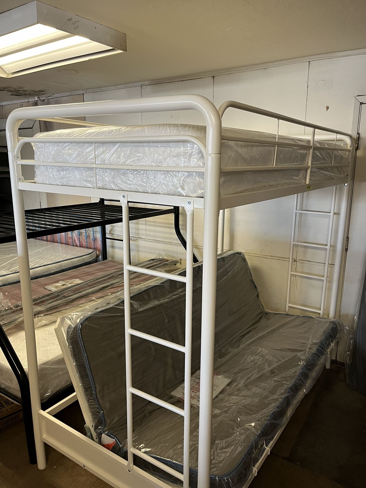 Brand, New, Metal White, Twin, Futon Bunk Bed for Sale in Fresno, CA