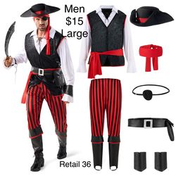 Men Pirate Costume Large Halloween / Traje de Pirata Grande