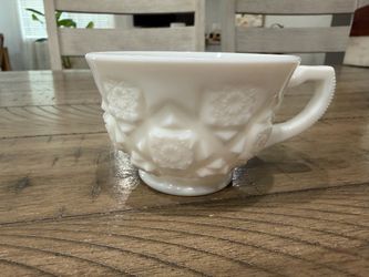 Vintage Milk Glass Teacup with Floral Relief