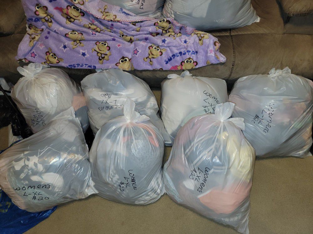 7 Bags Of Women's Clothes Size Large-XL 