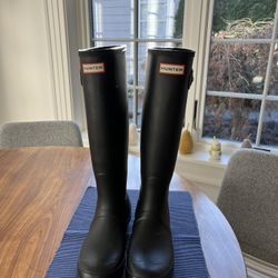 Tall Matte Black Hunter Rain Boots Size 8/39