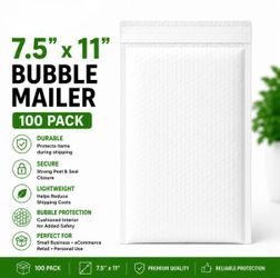 7.5x11 Bubble Mailers White 100 Pack Padded Shipping Envelopes Peel