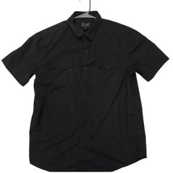 Retrofit Men's Solid Black Short Sleeve Button Down Shirt With Pocket - Size Medium 