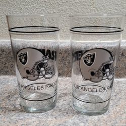 VTG Los Angeles LA Raiders NFL Helmet Tumbler Tall Glass Beer Cup 80’s. Set of 2.