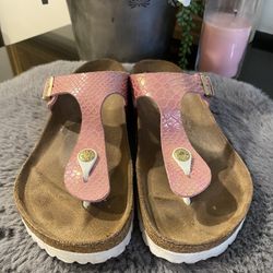 Birkenstock/ Gizeh Footbed Sandal Shiny Snakeskin Rose Mermaid Size 40 
