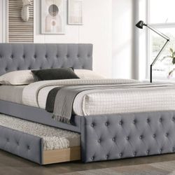 Brand New Gray Full Size Bed Frame w Twin Trundle Bed 