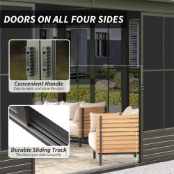 12x14FT Outdoor Sunroom, Galvanized Steel Hardtop Enclose Gazebo Sloping Roof, All Weather Aluminum Solarium Screen House for Patio Deck Backyard with